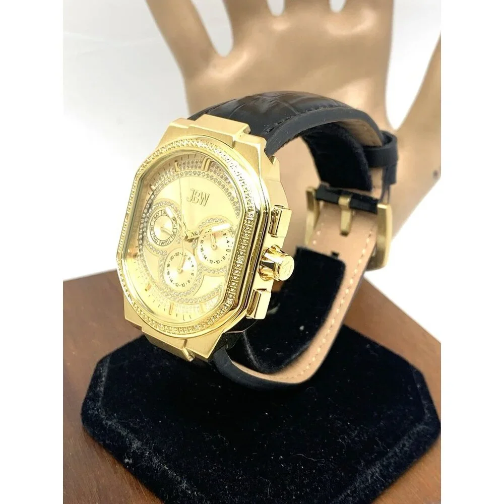 JBW Men's Watch J6408D Orion Quartz Diamond Accent Gold Dial Black Leather Strap
